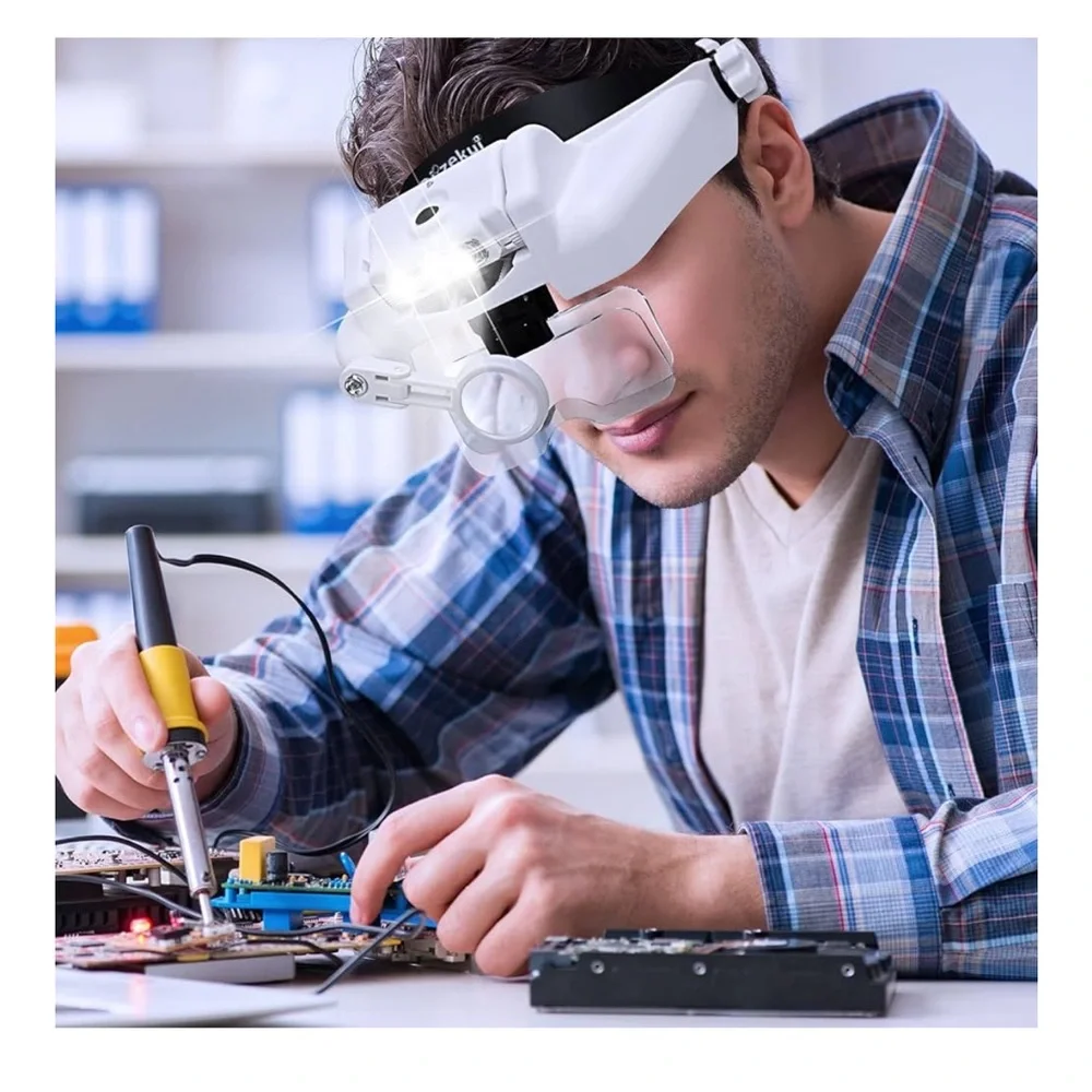 Blue LED Headband Magnifier Glasses